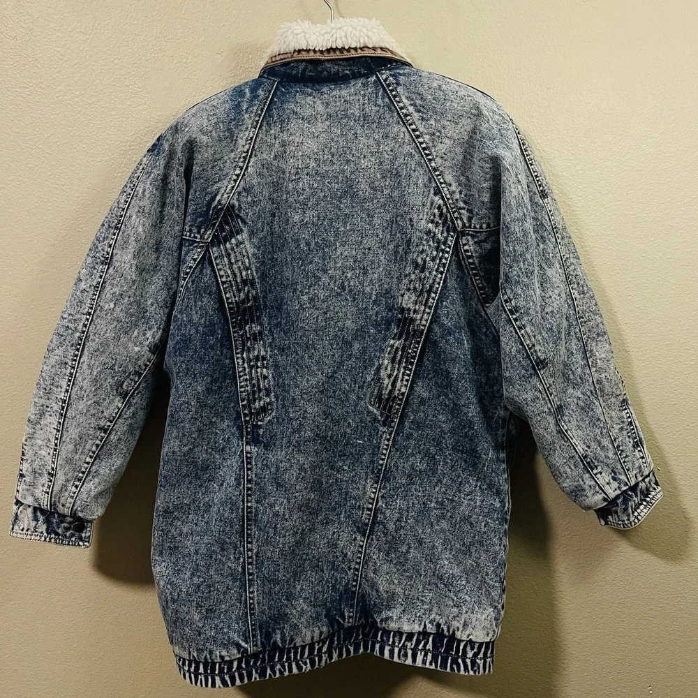VTG Andy John's Women's Denim Sherpa Jacket Acid‎ Wash 70s 80s Retro Chic Size M